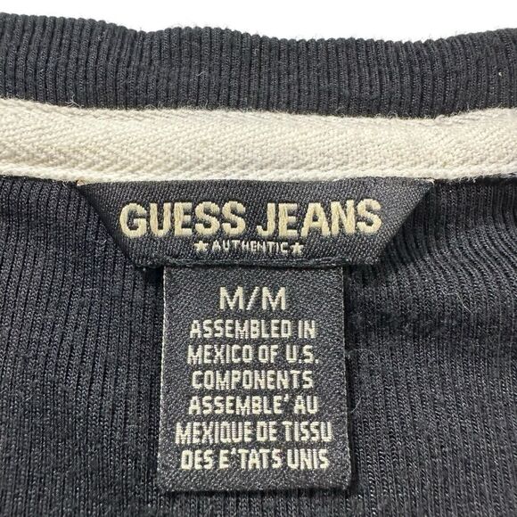 VTG Y2K Guess Jeans Black Ribbed Top with Contrast Stitching, M Grunge Edgy - Picture 5 of 8